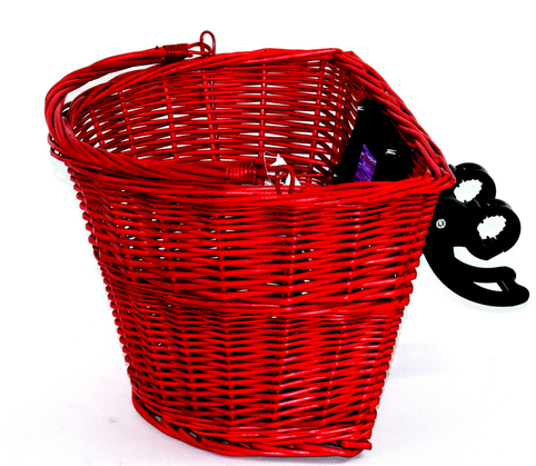 Koszyk rowerowy na klip - wiklinowy - czerwony zdjęcie 1